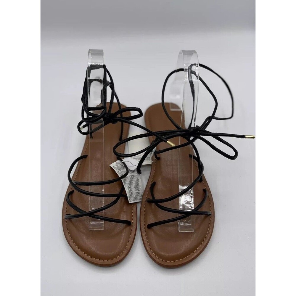 Gap Sandal Women Black Boho Strappy Lace up Stripes Shoes Size 6 NWT